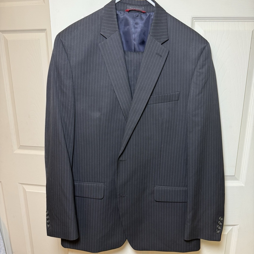 Chaps Men's Two Piece Suit‎ Black Striped Waist 38 Jacket 44L